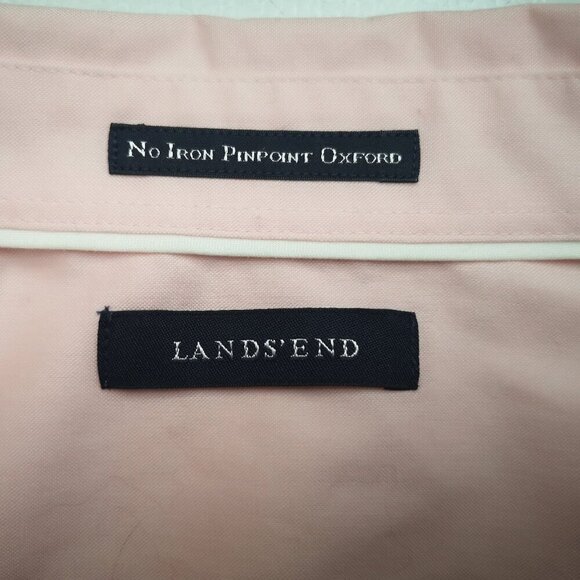 Lands' End Ladies No Iron Pinpoint Oxford 3/4 Length Sleeves Pink Shirt - Picture 3 of 10